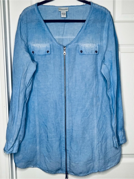 Soft Surroundings Tops - Soft Surroundings Sz TL Light Blue Linen/Rayon Blend Top Zippered tunic